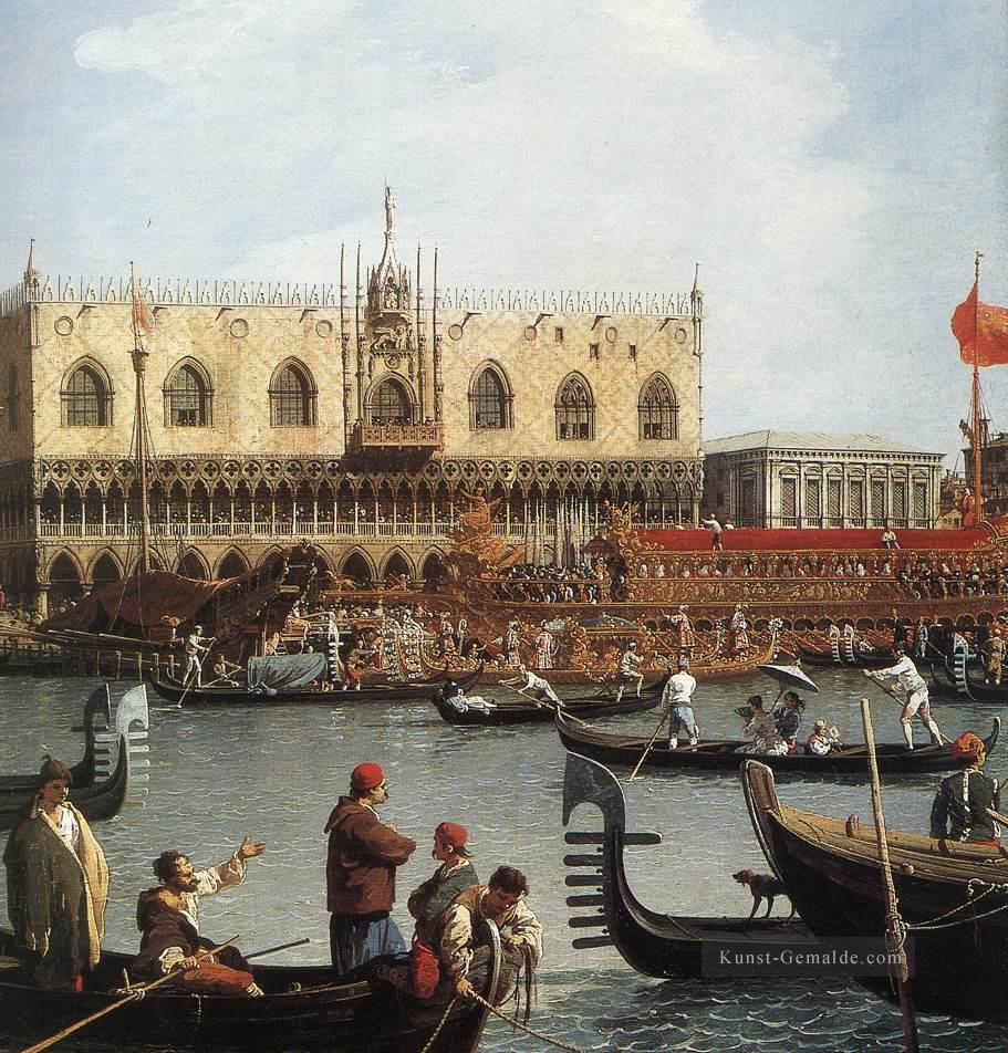 Rückkehr des Bucentoro zum Molo am Himmelfahrtstag Detail 2 Canaletto Ölgemälde